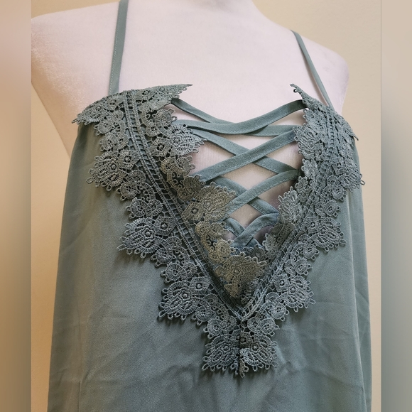 Sage Green Lace Up Camisole Cami Tank Top Women's Size Medium - Picture 5 of 6